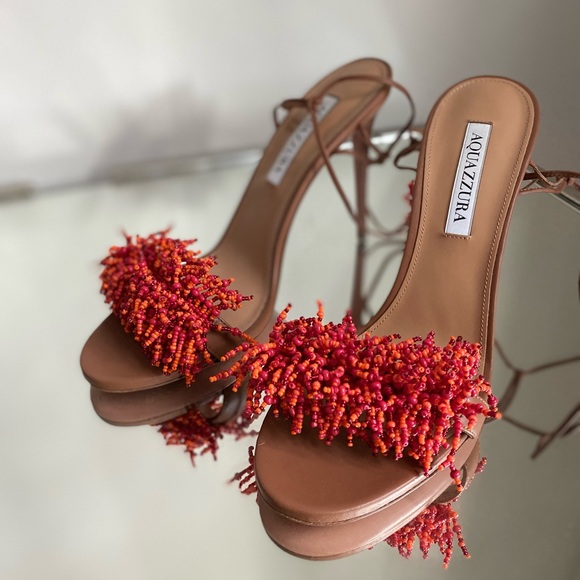 Like new Aquazzura Panarea Beaded Ankle-Tie Sandals 39.5 $895 - Picture 10 of 16